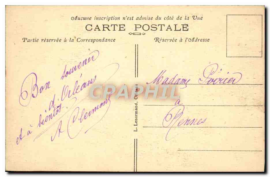 CPA Orleans La Rue Jeanne D'Arc — Verso