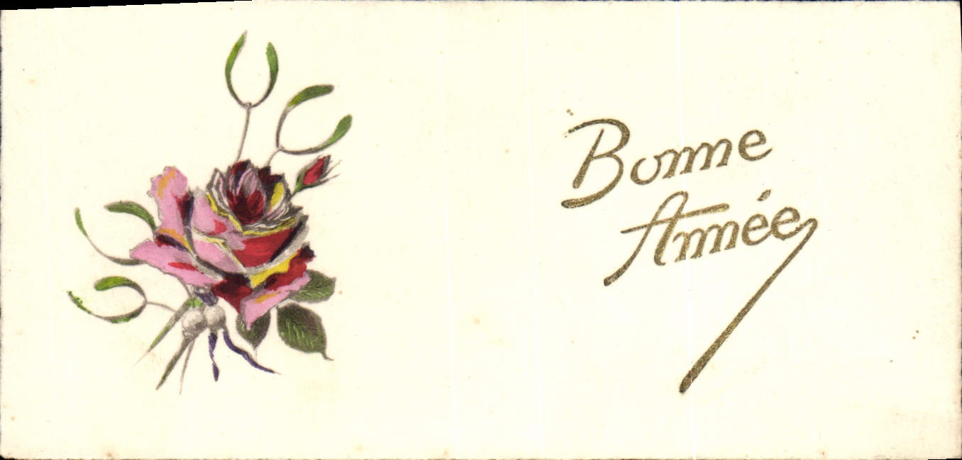 CPA Fantaisie Fleurs Rose Bonne Annee