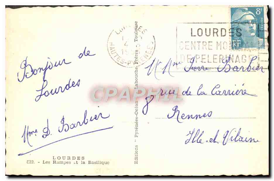 CPM Lourdes Les Rampes Et La Basilique — Verso