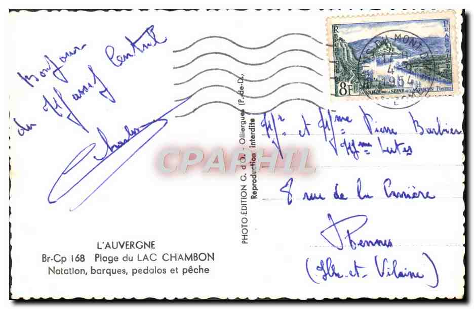 CPM L'Auvergne Plage Du Lac Chambon Natation Barques pedalos et peche  — Verso