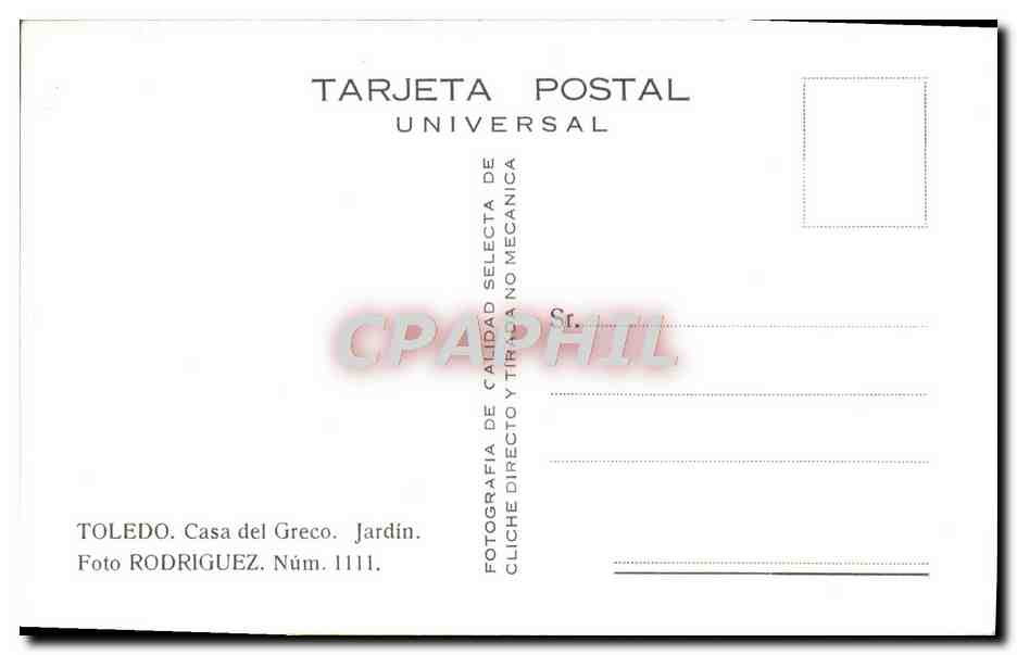 CPM Toledo Casa Del Greco Jardin Rodriguez — Rückseite