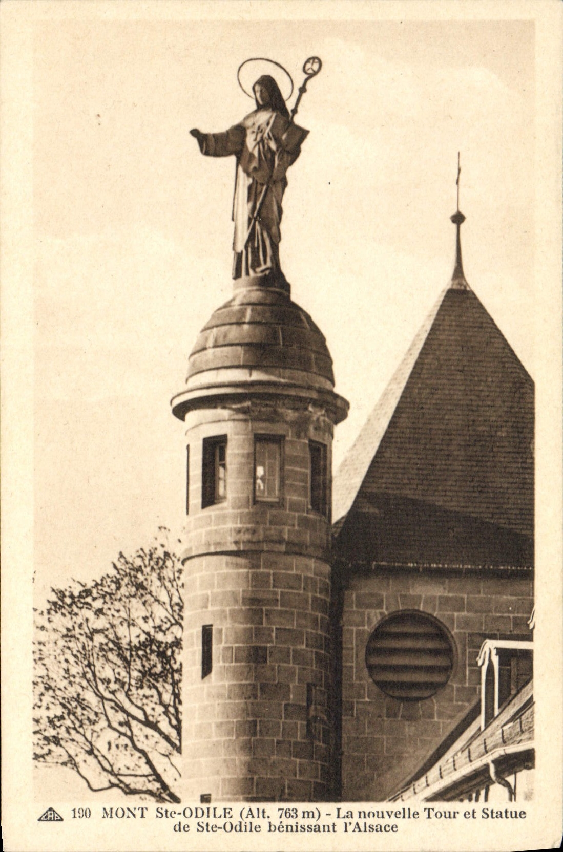 Mont Ste-Odile (Alt. 763 m) — La nouvelle Tour et Statue de Ste-Odile bénissant l'Alsace — Édition spéciale du Couvent