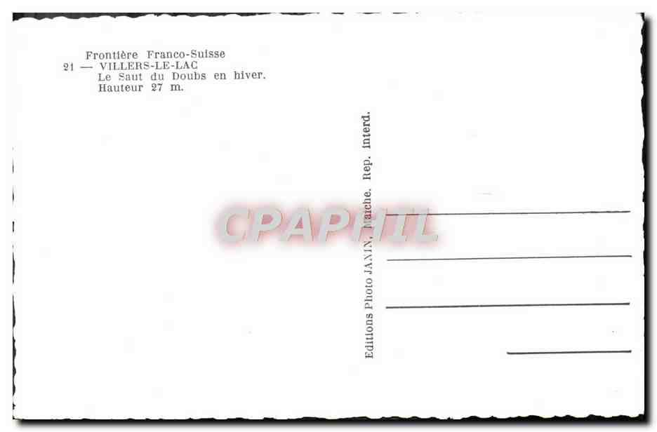 Villers-le-Lac — Le Saut du Doubs en hiver — Éditions Janin — Verso