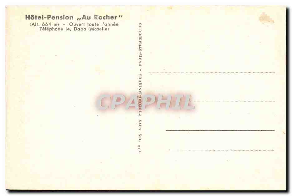 CPA Dabo Vue Sur Le Chateau Et la Chapelle St Leon Hotel Pension Au Rocher — Rückseite