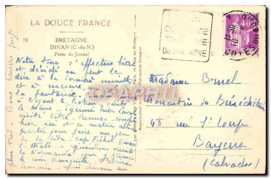 CPA Bretagne Dinan Porte Du Jersual — Verso