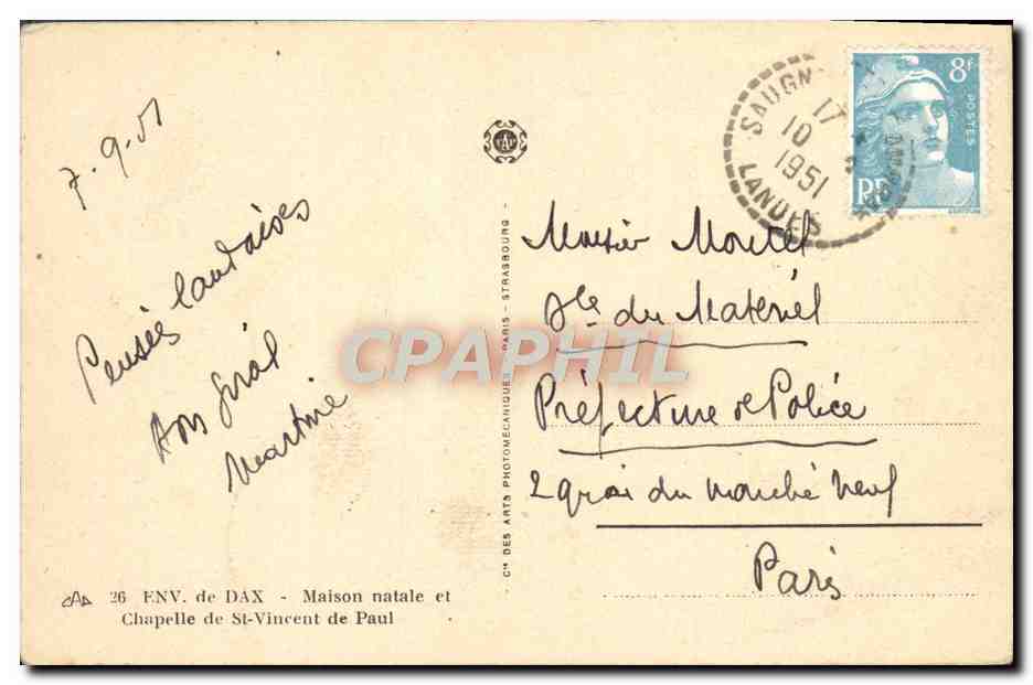 CPA Dax Maison Natale Et Chapelle De St Vincent De Paul — Rückseite