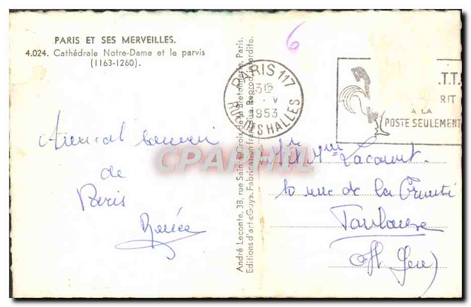 CPM Merveilles Cathedrale Notre Dame Et Le Parvis Paris — Verso