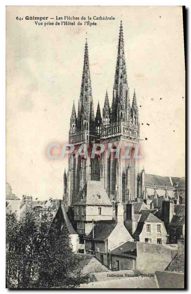 CPA Quimper Les Fieches De La Cathedrale Vue Prise De l'hotel de l'epee