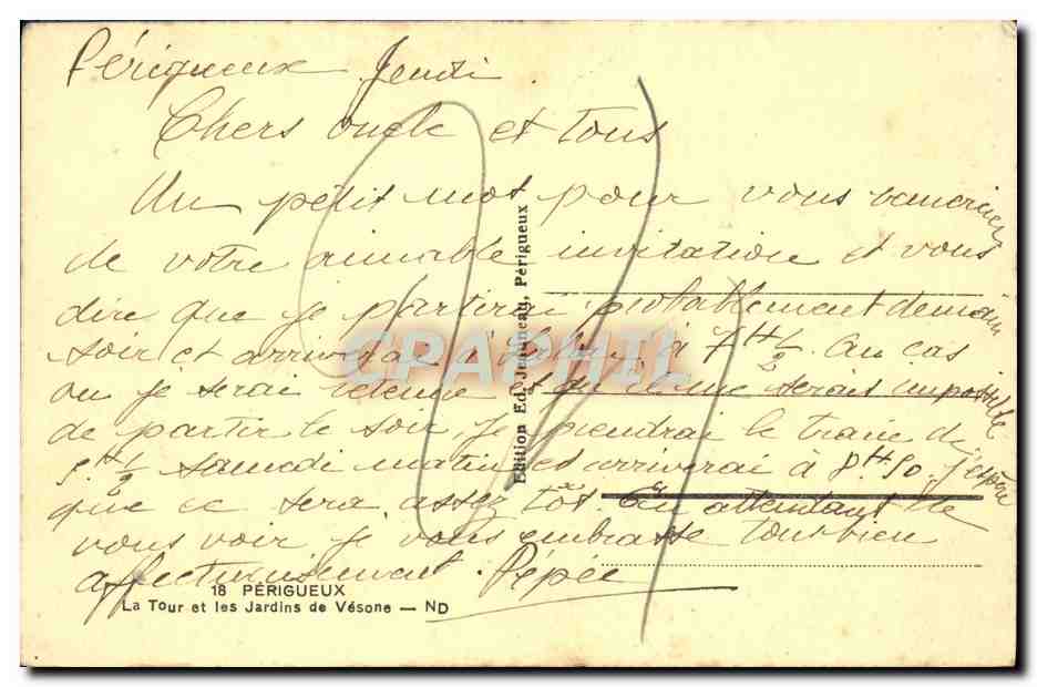CPA Perigueux La Tour Et Les Jardins De Vesone — Rückseite