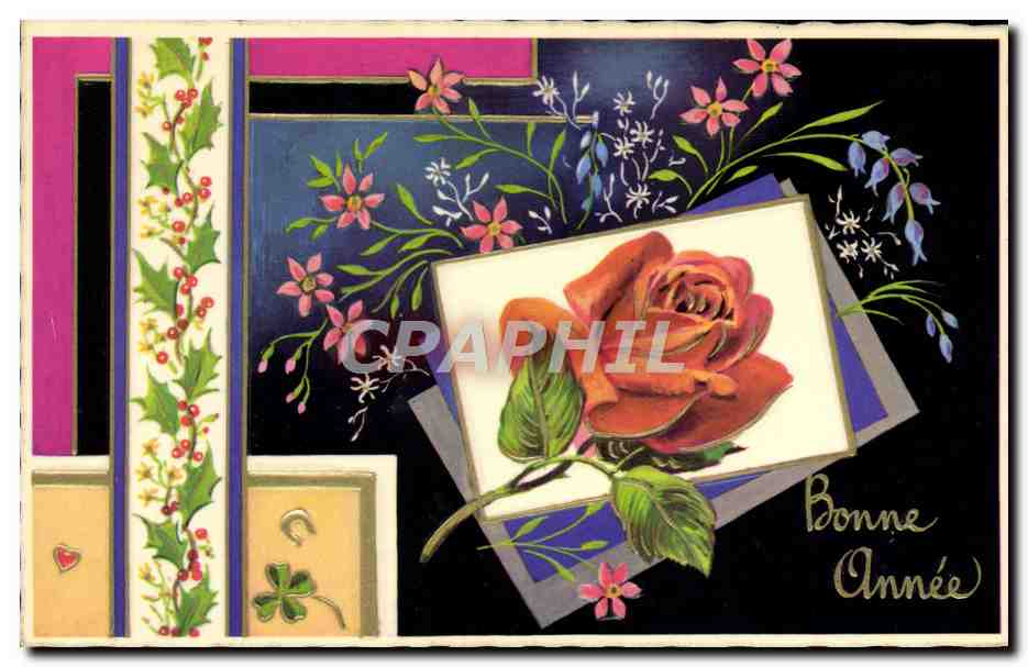 CPA Fantaisie Fleurs Rose Bonne Annee