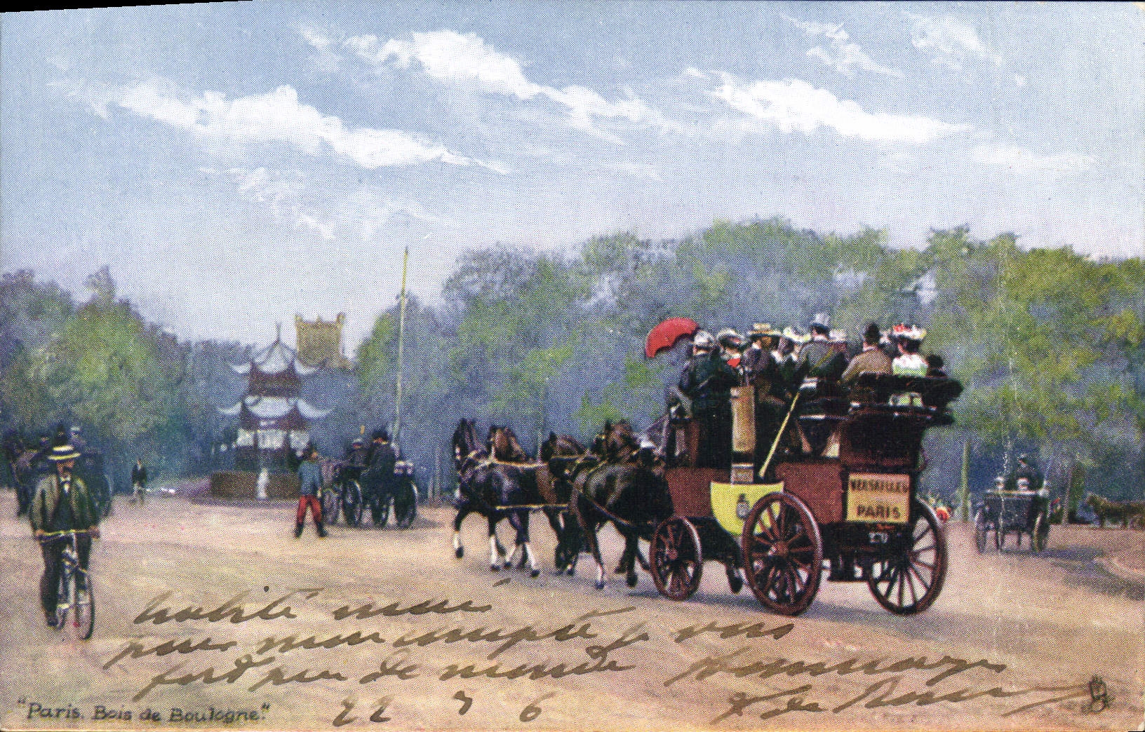 CPA Paris Bois De Boulogne Caleche Chevaux Velo Cycle
