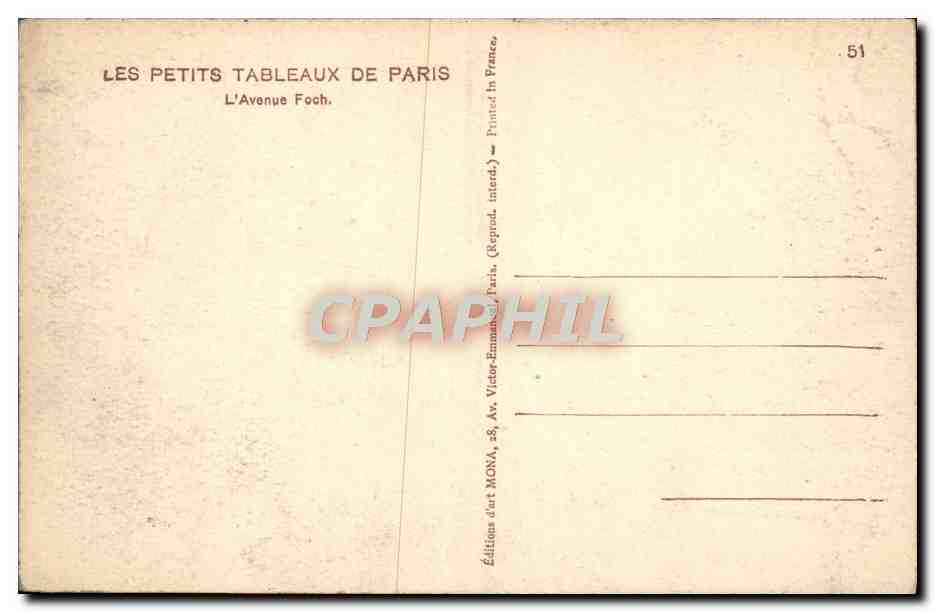 CPA Paris L'Avenue Foch Arc de Triomphe  — Rückseite