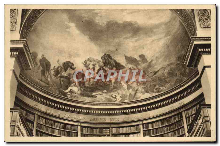 CPA Paris Chambre Des Deputes Bibliotheque Fresque d'Eugene Delacroix Attila suivi de ses hordes barbares 