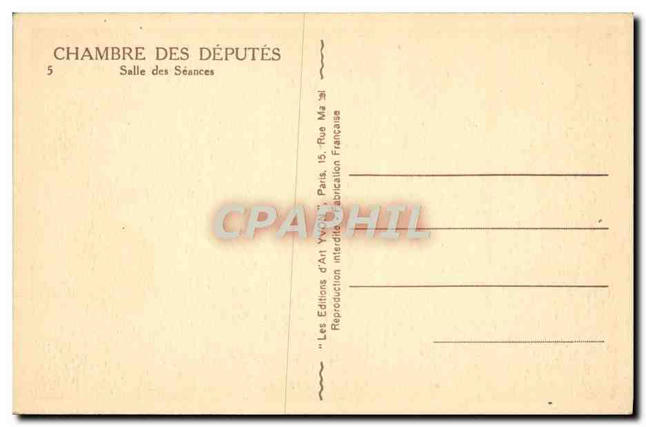 CPA Chambre Des Deputes Salle Des Seances — Verso