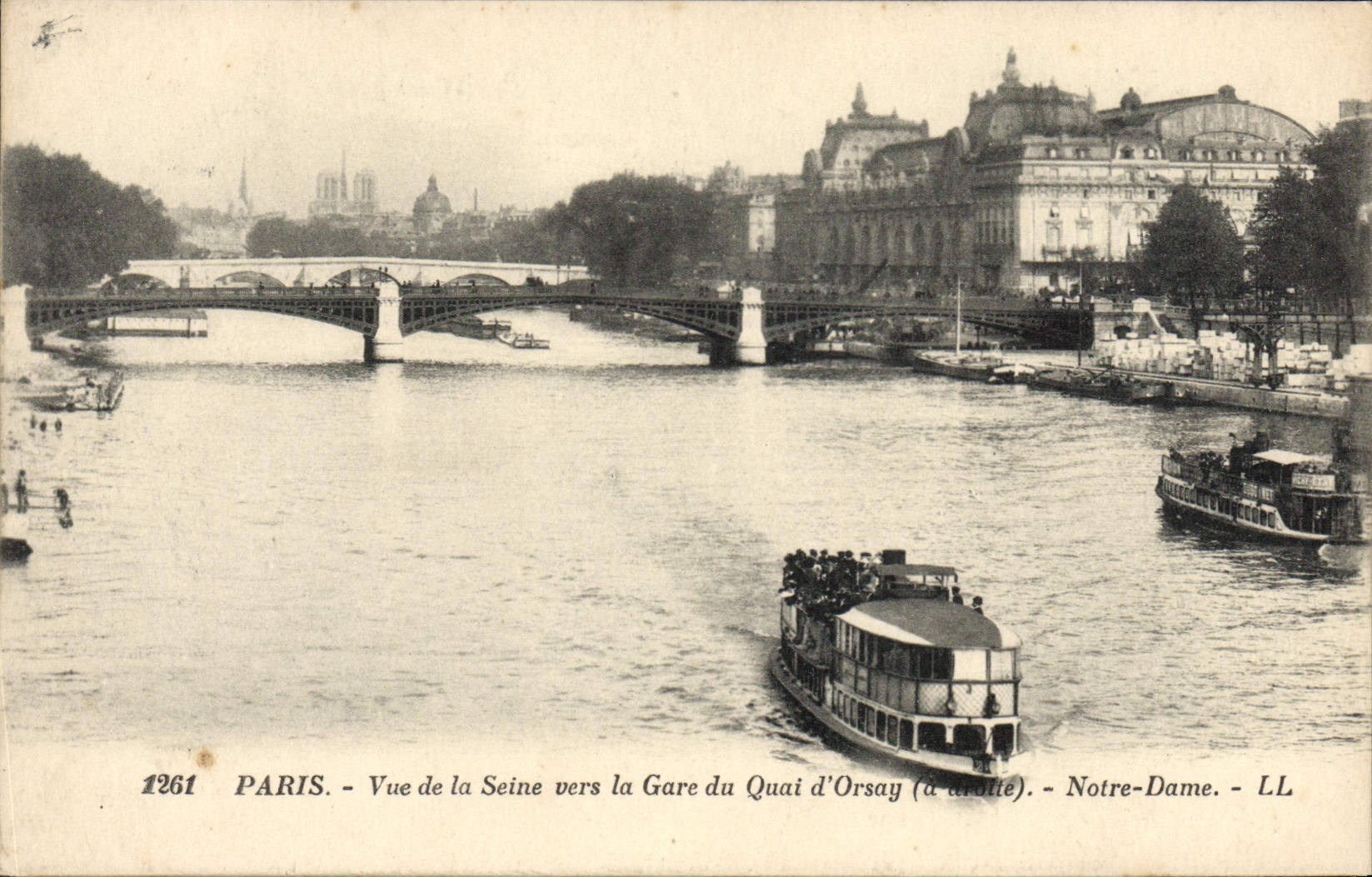 CPA Paris Vue De La Seine Vers La Gare Du Quai d'Orsay Notre Dame Bateau peniche 
