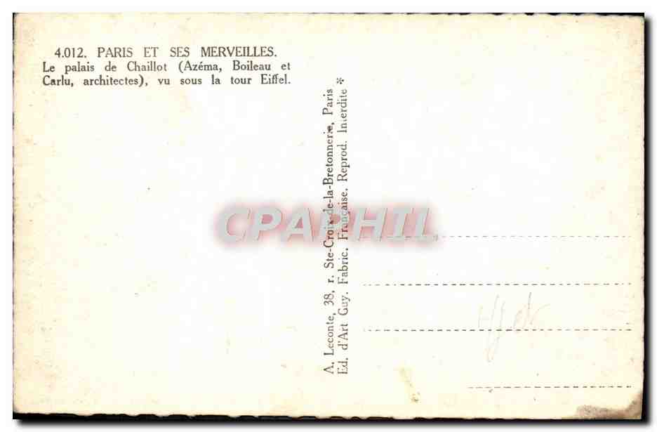CPM Paris Et Ses Merveilles Le Palais De Chaillot vu sous la tour Eiffel — Rückseite