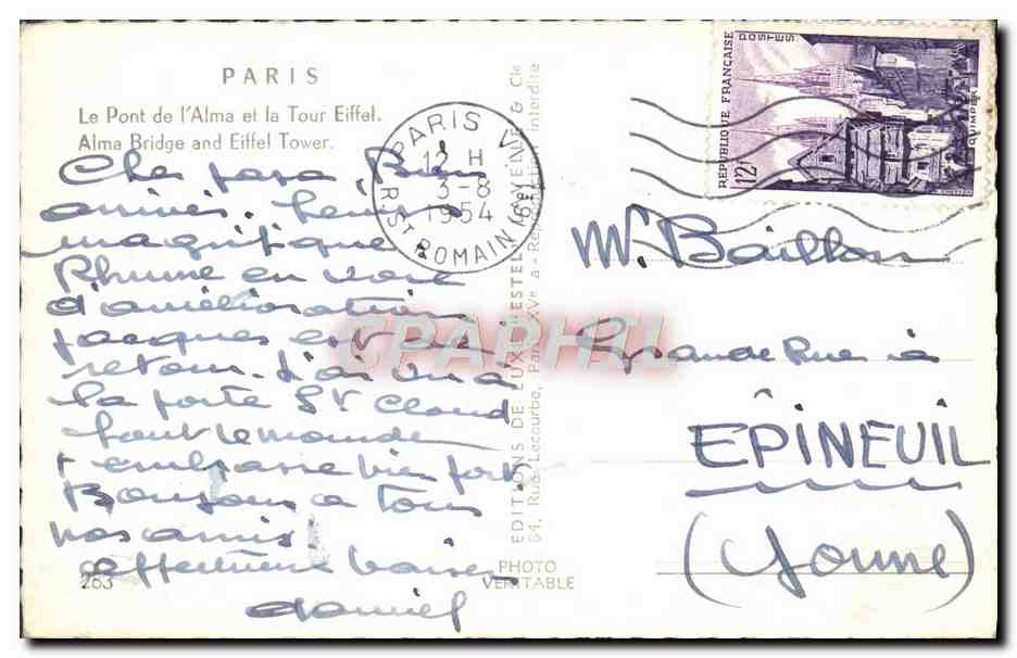 CPM Paris Le Pont De I'Alma Et La Tour Eiffel  — Rückseite