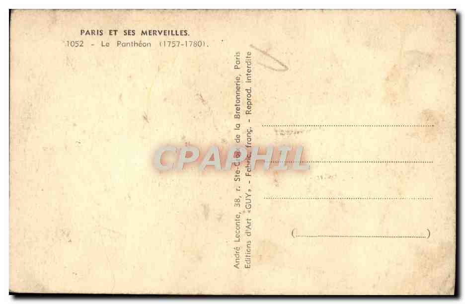 CPA Paris Le Pantheon — Rückseite