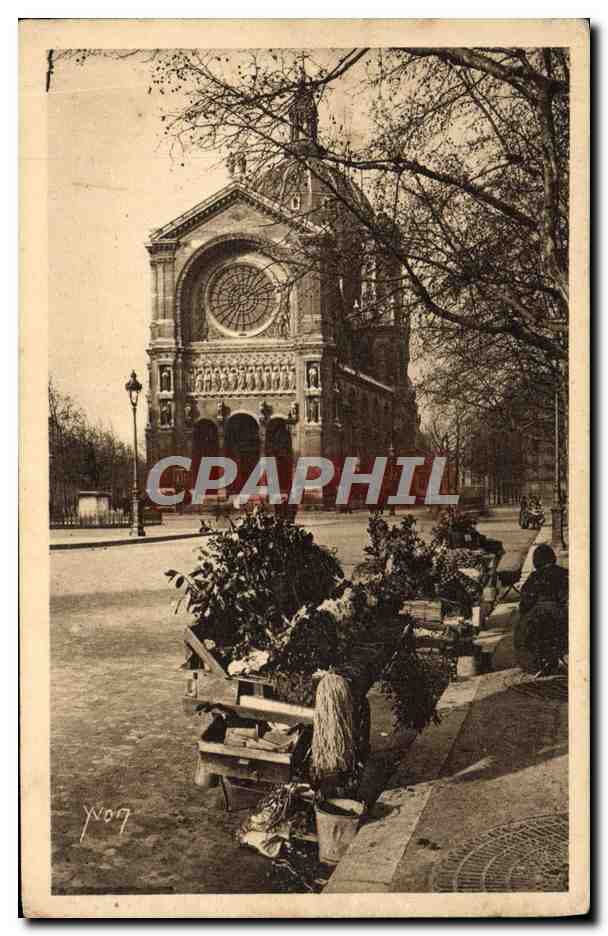 CPA Paris L'Eglise Saint Augustin Marchands de fleurs Petits Metiers 