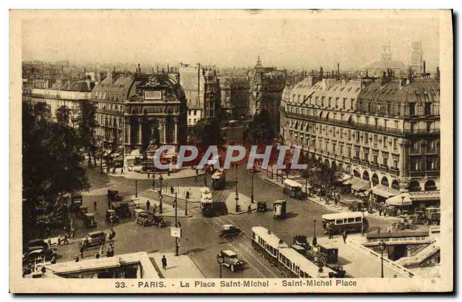 CPA Paris La Place Saint Michel Autobus