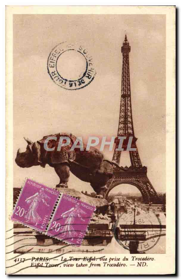 CPA Paris La Tour Eiffel Vue Prise du Trocadero Rhinoceros 