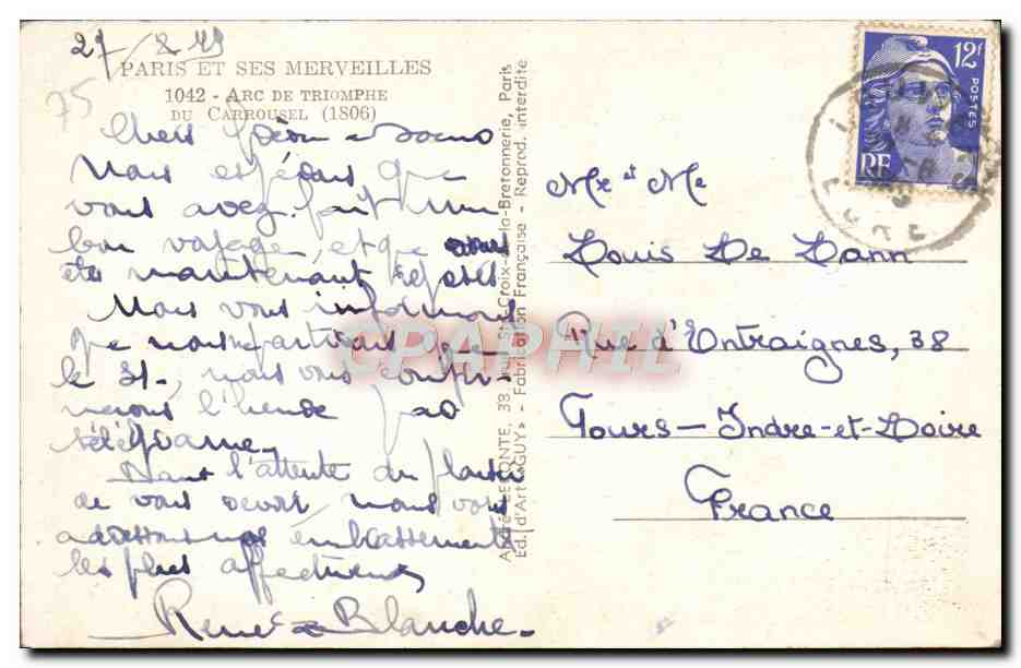 CPA Paris Et Ses Merveilles Arc De Triomphe — Rückseite