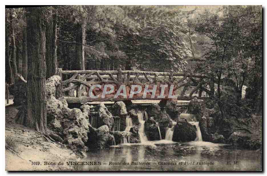 Bois de Vincennes — Route des Batteries — Cascades et Pont rustique — E. M.