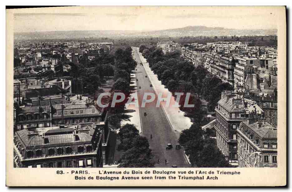 Paris — Blick auf die Avenue du Bois de Boulogne vom Arc de Triomphe — Antike Ansichtskarte/Antike Ansichtskarte CPAPHIL 83