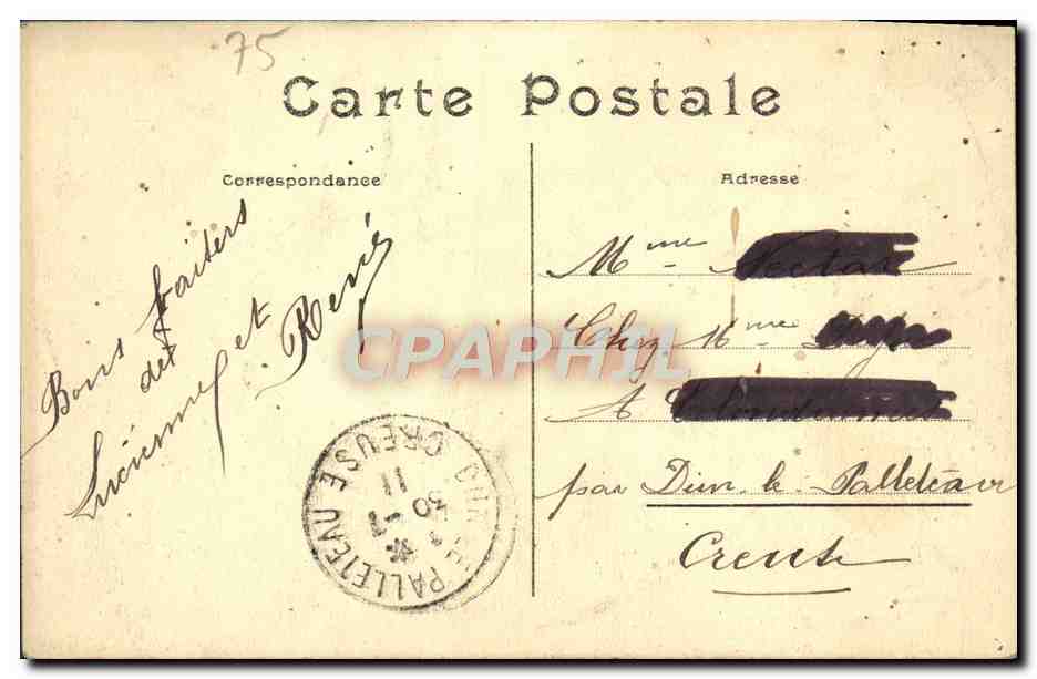 CPA Paris Le Pantheon et la Rue Souffiot Caleche Attelage Cheval — Rückseite