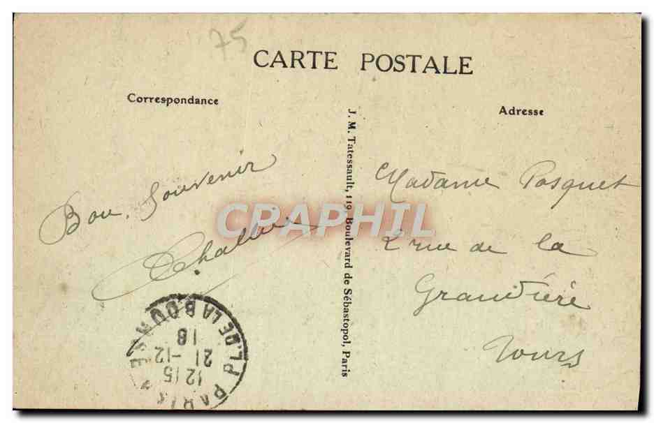 CPA Paris L'Hotel de Ville — Verso