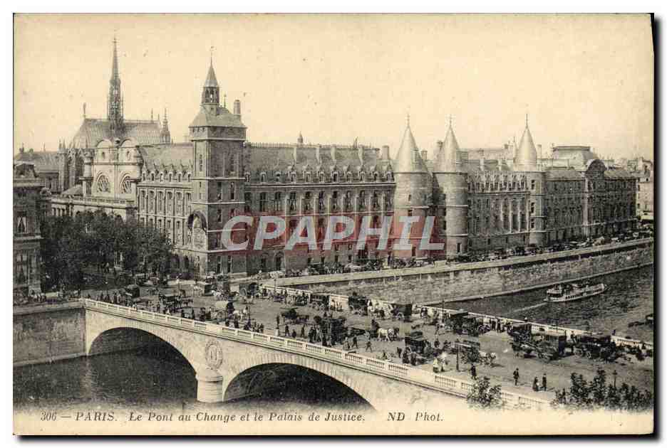 CPA Paris Le Pont au Change et le Palais de Justice Attelage Chevaux