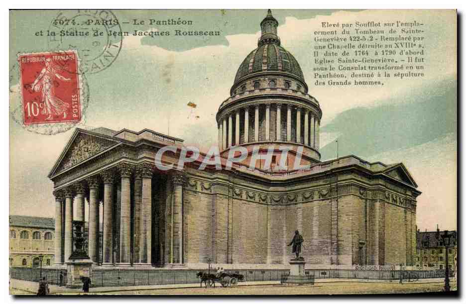 CPA Paris Le Pantheon et la statue de Jean Jacques Rousseau