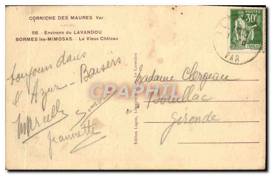 Bormes-les-Mimosas — Le Vieux Château — Édition Lugon, Le Lavandou — Reverso