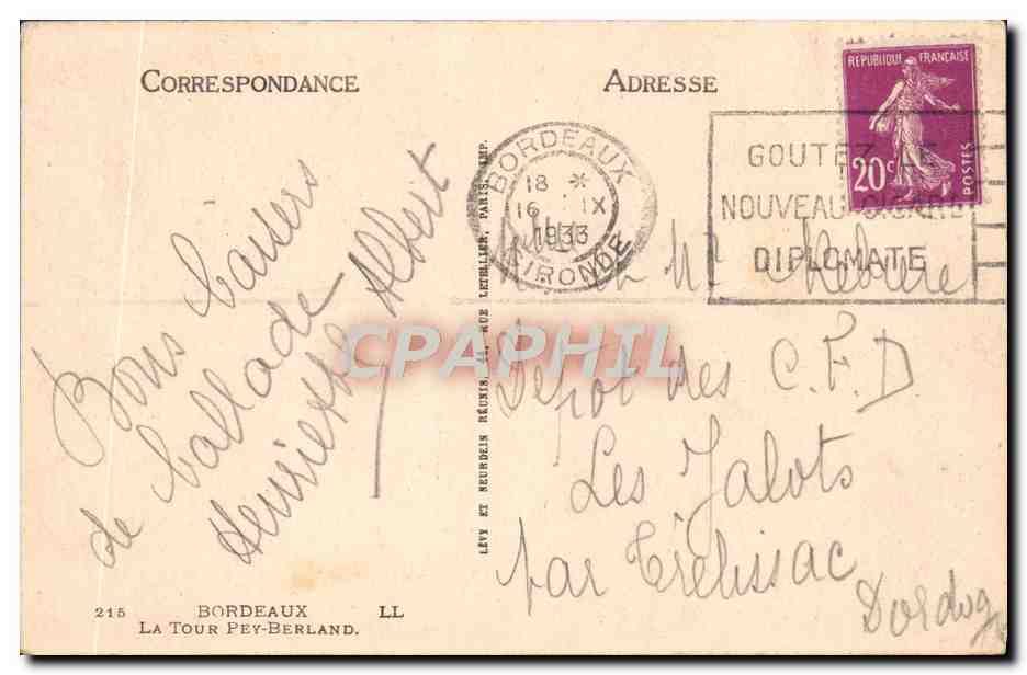 CPA Bordeaux La Tour Pey Berland — Verso