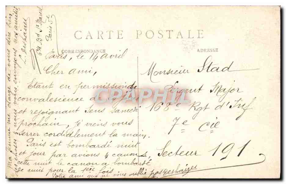 CPA Paris Les Invalides Tombeau de Napoleon 1er — Rückseite