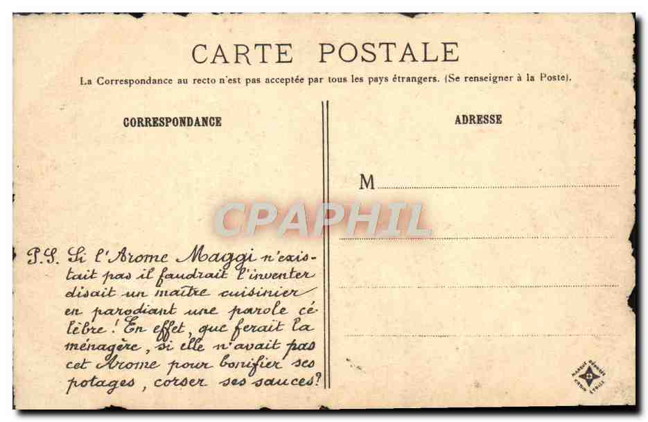 CPA Paris Le Quai de Valmy Les grues a pierre de taille Publicite Maggi — Rückseite