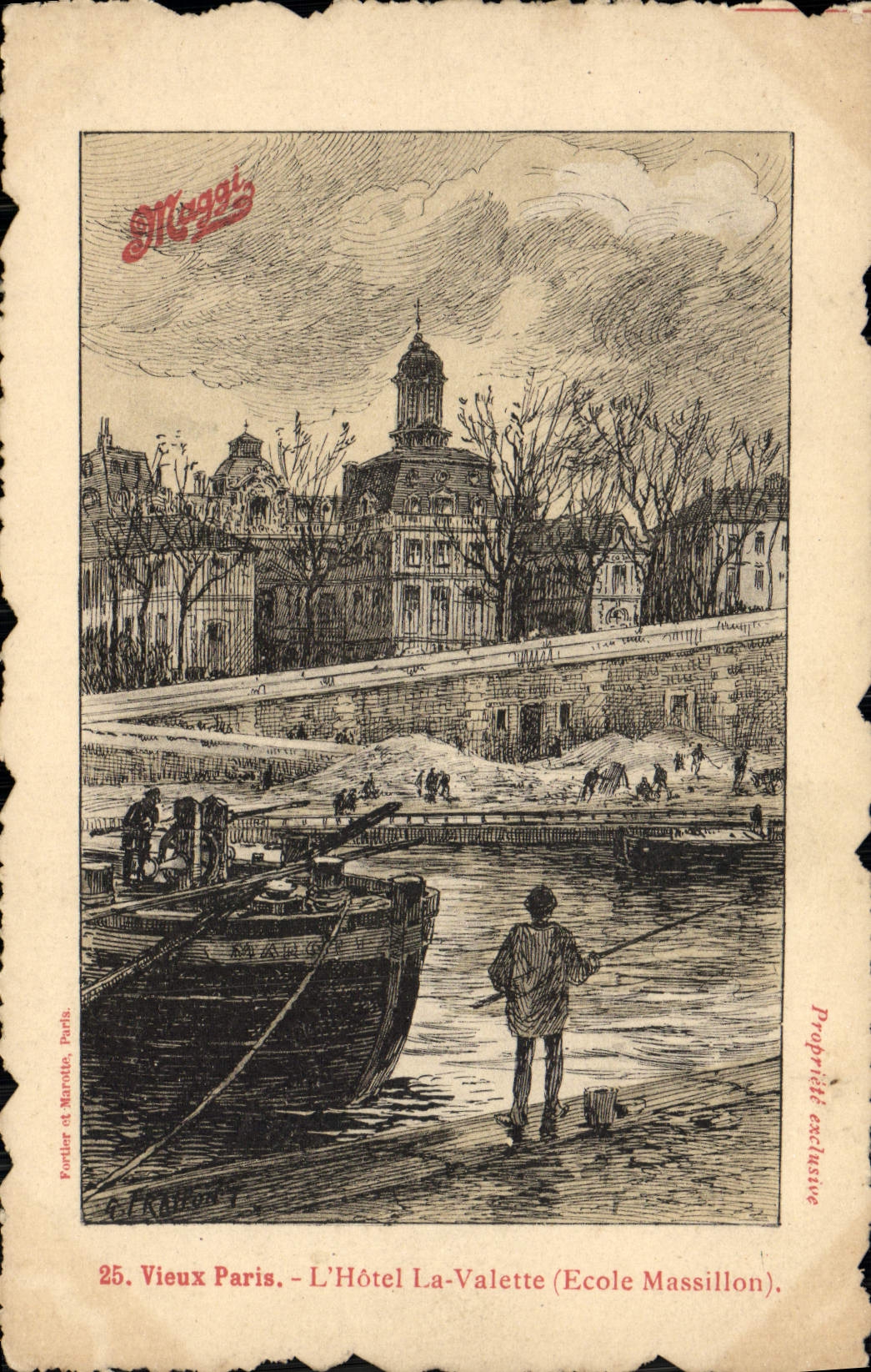 CPA Paris L'Hotel La Valette Ecole Massillon Publicite Maggi Peche Pecheur 