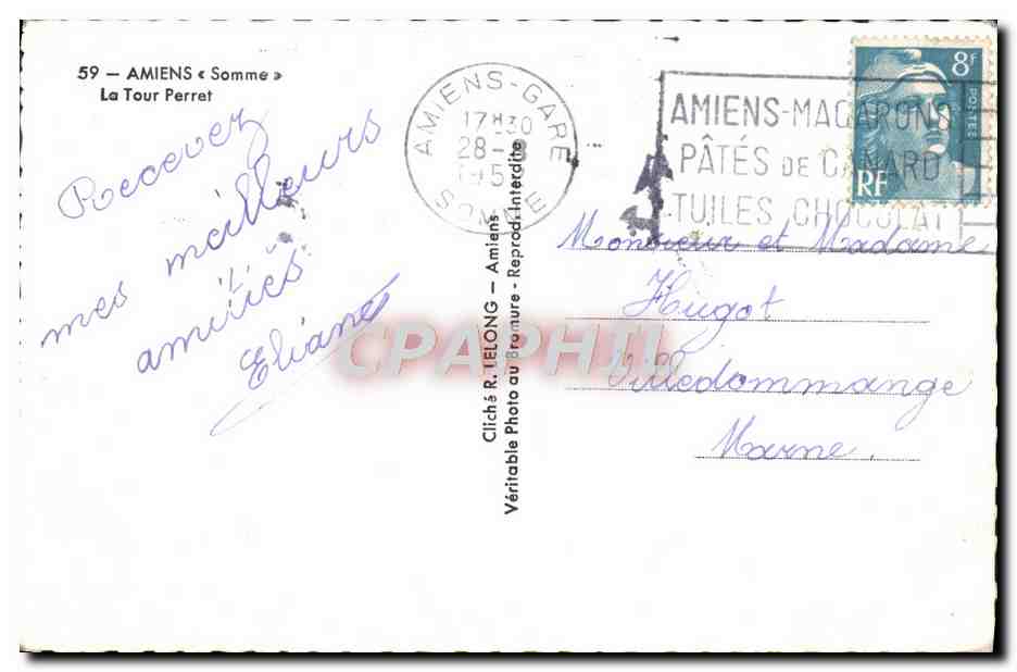 CPM Amiens La Tour Perret Papiers Peints Georges Gaillon Chaussures Andre  — Rückseite