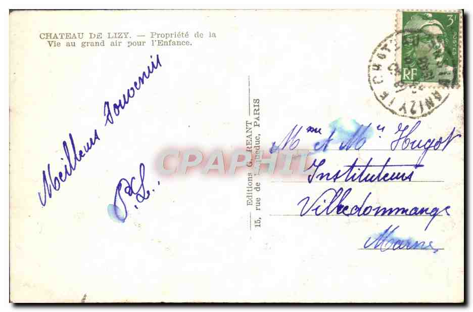 Château de Lizy — Propriété de la Vie au grand air pour l'Enfance — Éditions G. Reant, Paris — Verso