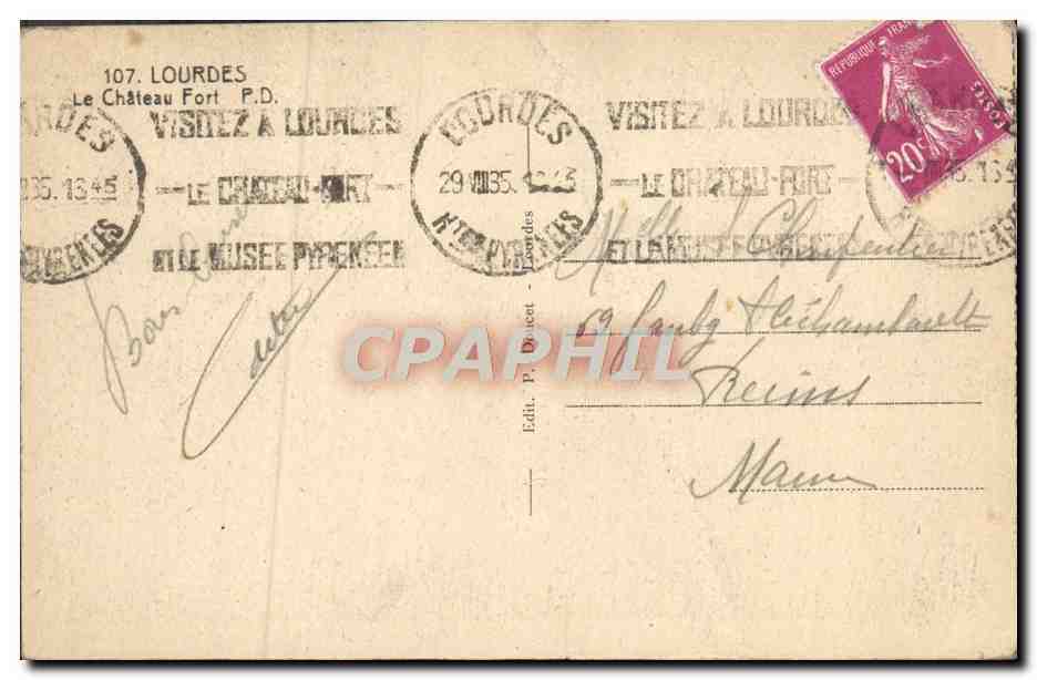 CPA Lourdes Le Chateau Fort — Verso