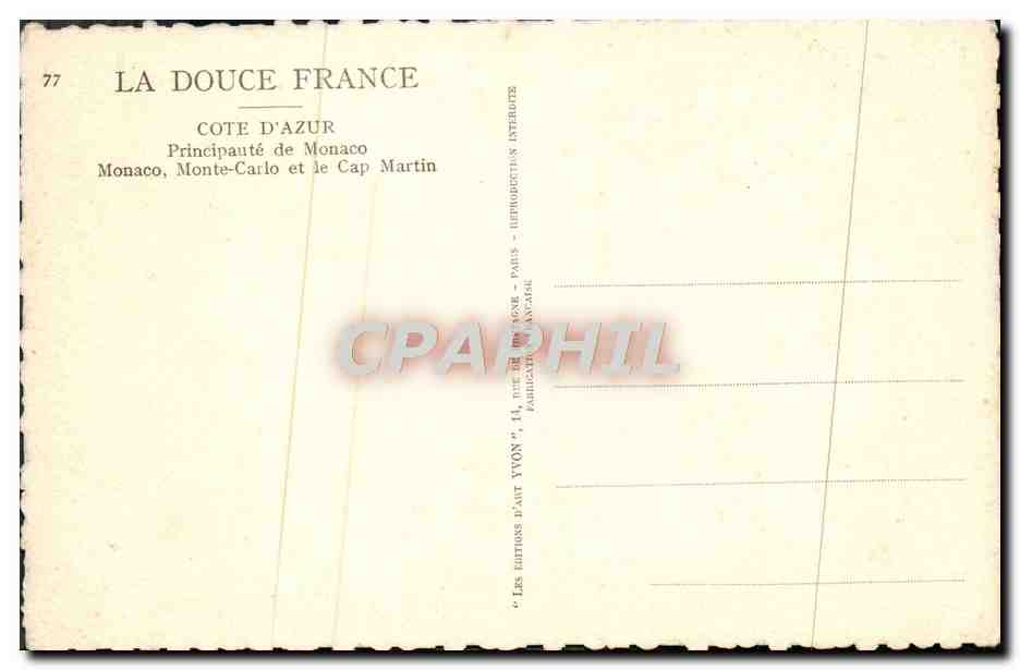 CPA Principaute de Monaco Monte Carlo et le Cap Martin — Rückseite