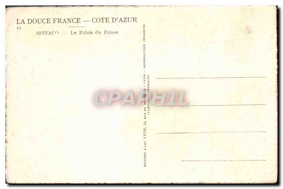 CPA Monte Carlo Le Palais du Prince — Rückseite