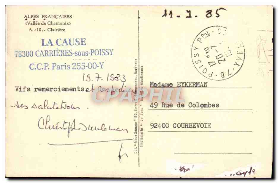 CPA Alpes Francaises Vallee de Chamonix Clairiere — Verso