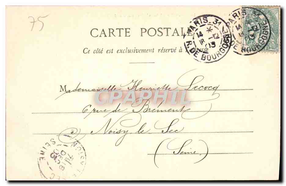 CPA Paris Colonne Vendome — Rückseite