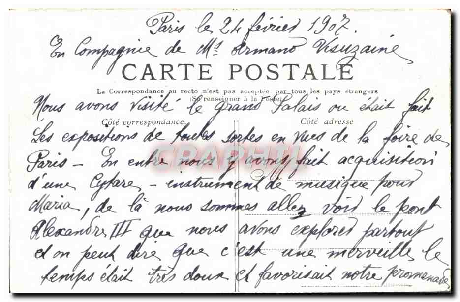 CPA Paris Le Grand Palais Champs Elysees — Verso