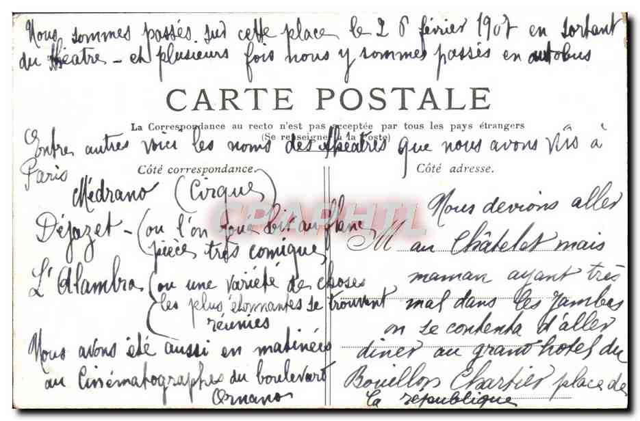 CPA Paris La Bastille Colonne de Juillet — Verso