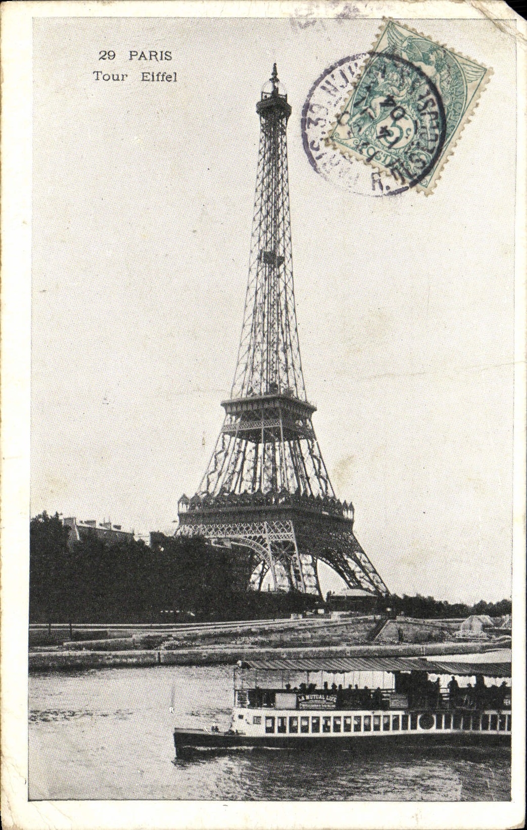 CPA Paris Tour Eiffel Bateau Peniche