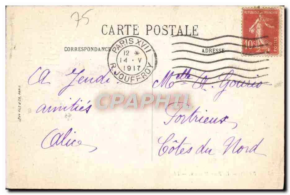 CPA Paris Le Parc Monceau — Verso