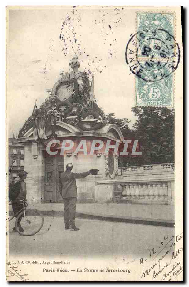 CPA Paris Vecu La Statue de Strasbourg Velo cycle