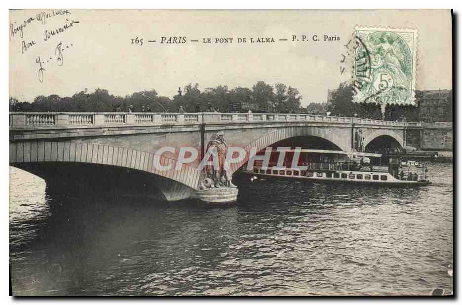 CPA Paris Le Pont De L'Alma Bateau Peniche 